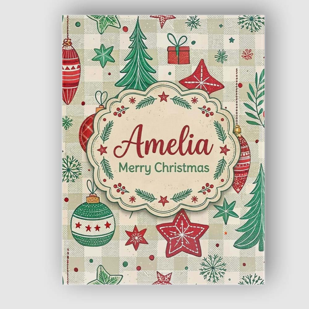 Personalised Name Christmas Ornaments Trees Snowflakes Checkered Custom Interior Canvas Wall Art Print Decor Picture Ready to Hang