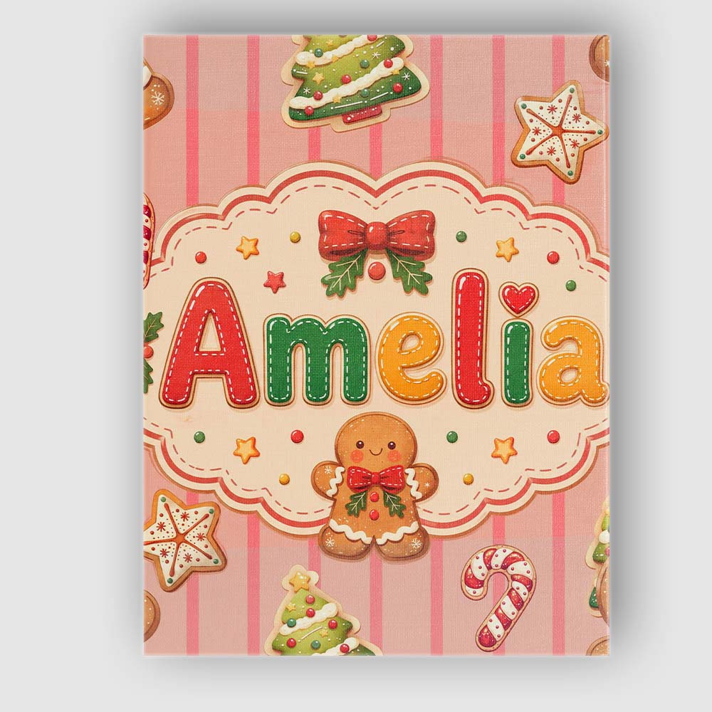 Personalised Name Gingerbread Man Cookies Custom Unique Gift Idea Elegant Feature Canvas Wall Art Print Decor Picture Ready to Hang