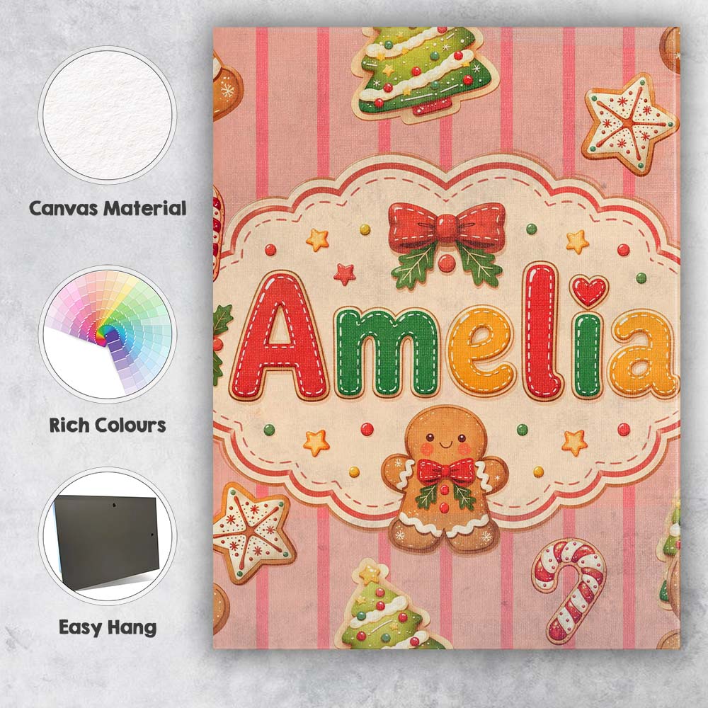 Personalised Name Gingerbread Man Cookies Custom Unique Gift Idea Elegant Feature Canvas Wall Art Print Decor Picture Ready to Hang