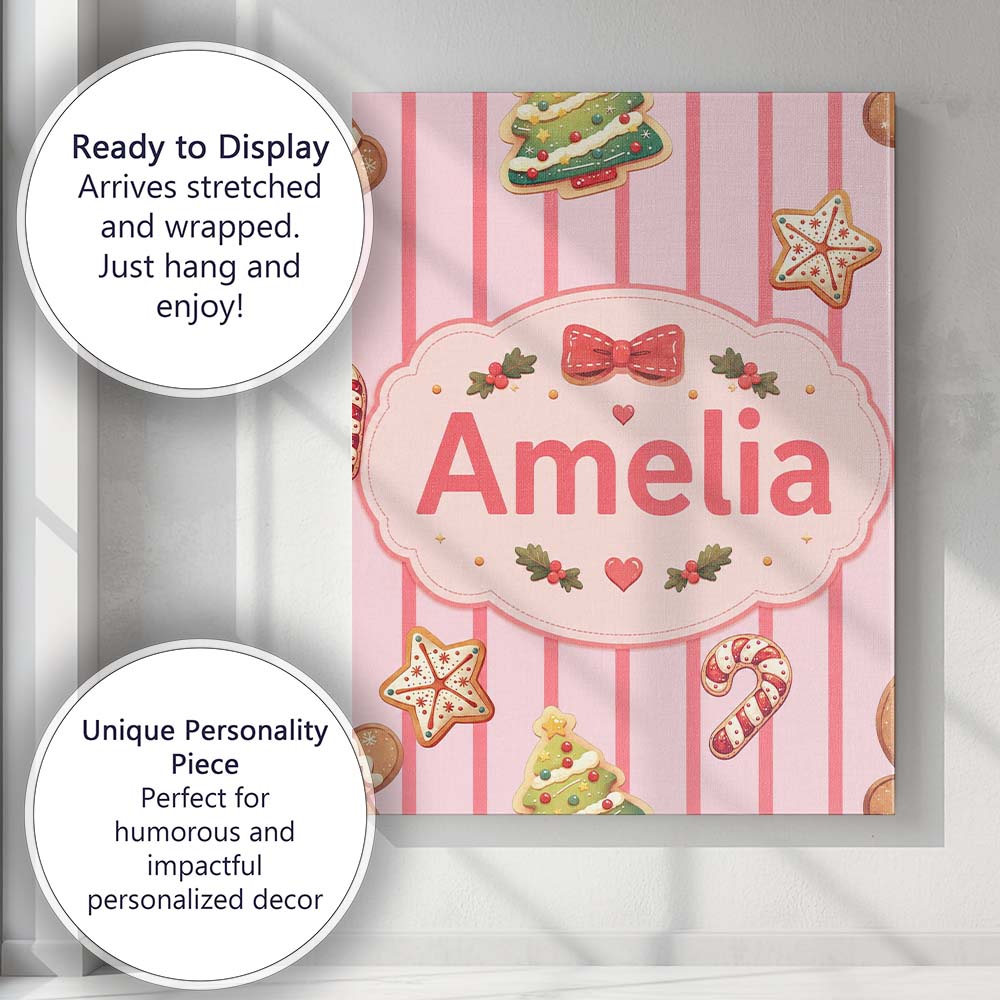 Personalised Name Gingerbread Man Cookies Custom Unique Gift Idea Elegant Feature Canvas Wall Art Print Decor Picture Ready to Hang