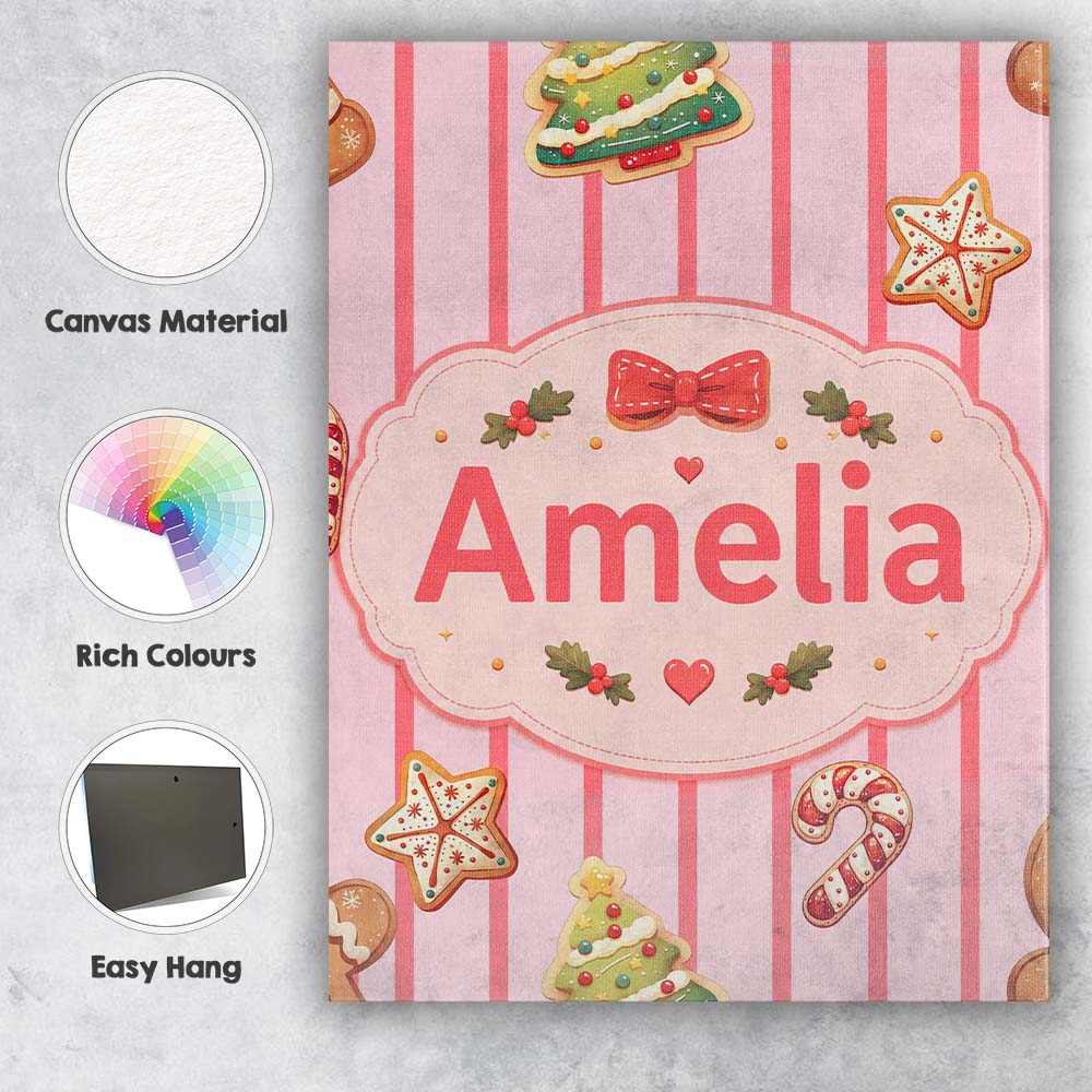 Personalised Name Gingerbread Man Cookies Custom Unique Gift Idea Elegant Feature Canvas Wall Art Print Decor Picture Ready to Hang