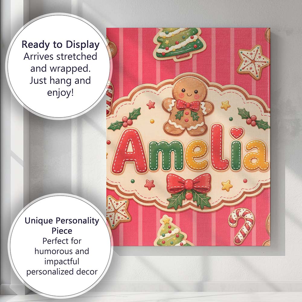 Personalised Name Gingerbread Man Cookies Custom Unique Gift Idea Elegant Feature Canvas Wall Art Print Decor Picture Ready to Hang