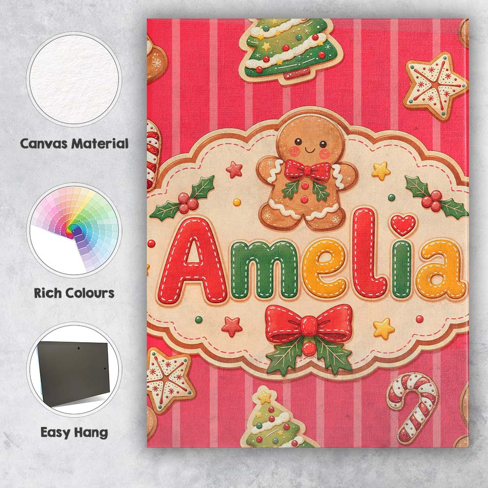 Personalised Name Gingerbread Man Cookies Custom Unique Gift Idea Elegant Feature Canvas Wall Art Print Decor Picture Ready to Hang