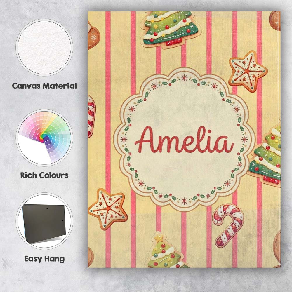 Personalised Name Gingerbread Man Cookies Custom Unique Gift Idea Elegant Feature Canvas Wall Art Print Decor Picture Ready to Hang