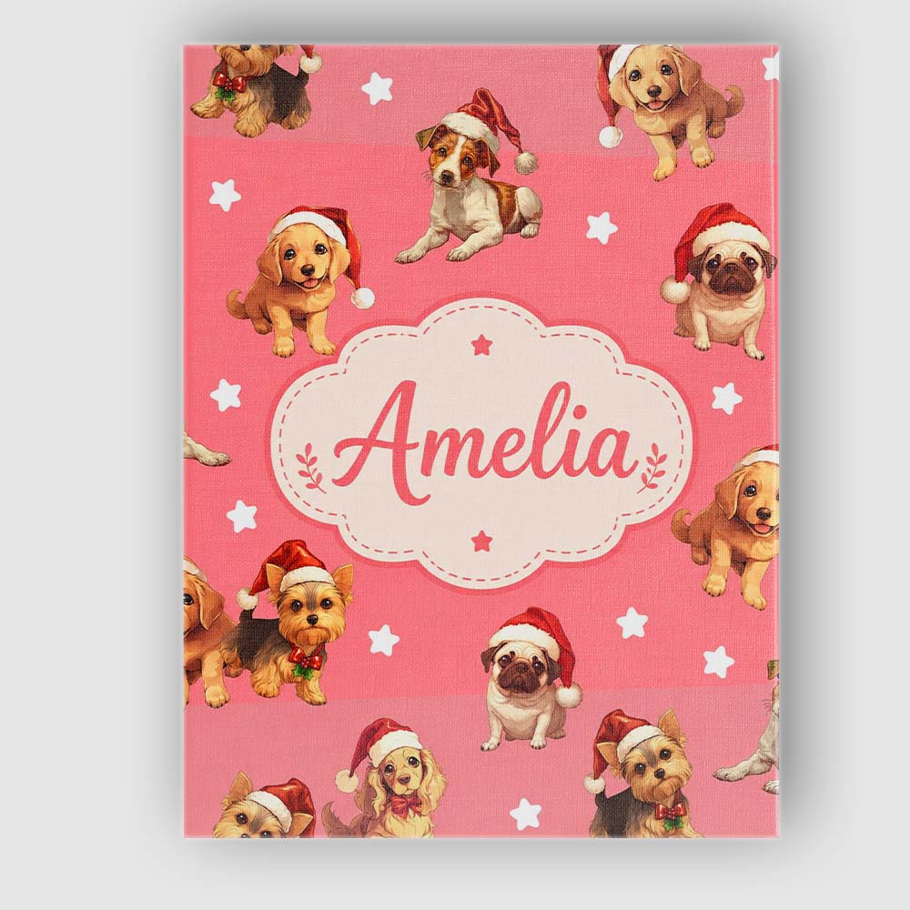 Personalised Name Cute Christmas Puppies Custom Unique Gift Idea Elegant Feature Canvas Wall Art Print Decor Picture Ready to Hang