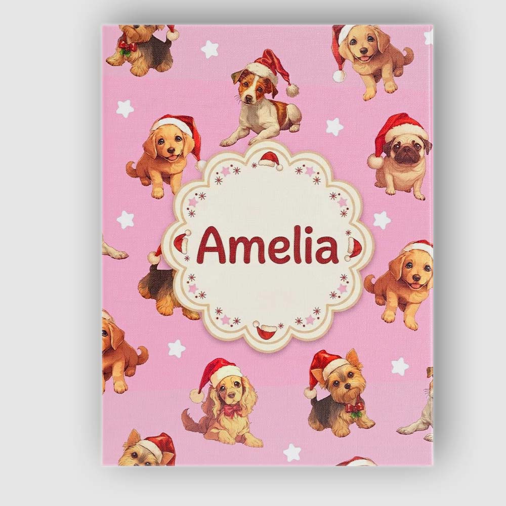Personalised Name Cute Christmas Puppies Custom Unique Gift Idea Elegant Feature Canvas Wall Art Print Decor Picture Ready to Hang