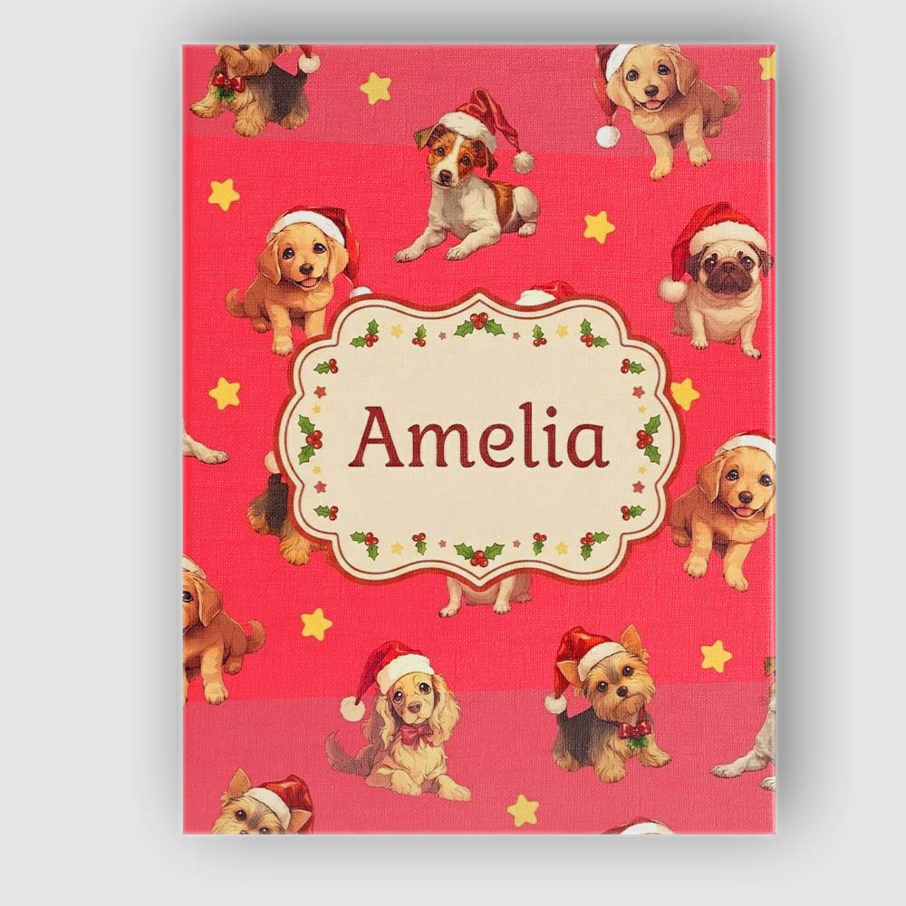 Personalised Name Cute Christmas Puppies Custom Unique Gift Idea Elegant Feature Canvas Wall Art Print Decor Picture Ready to Hang