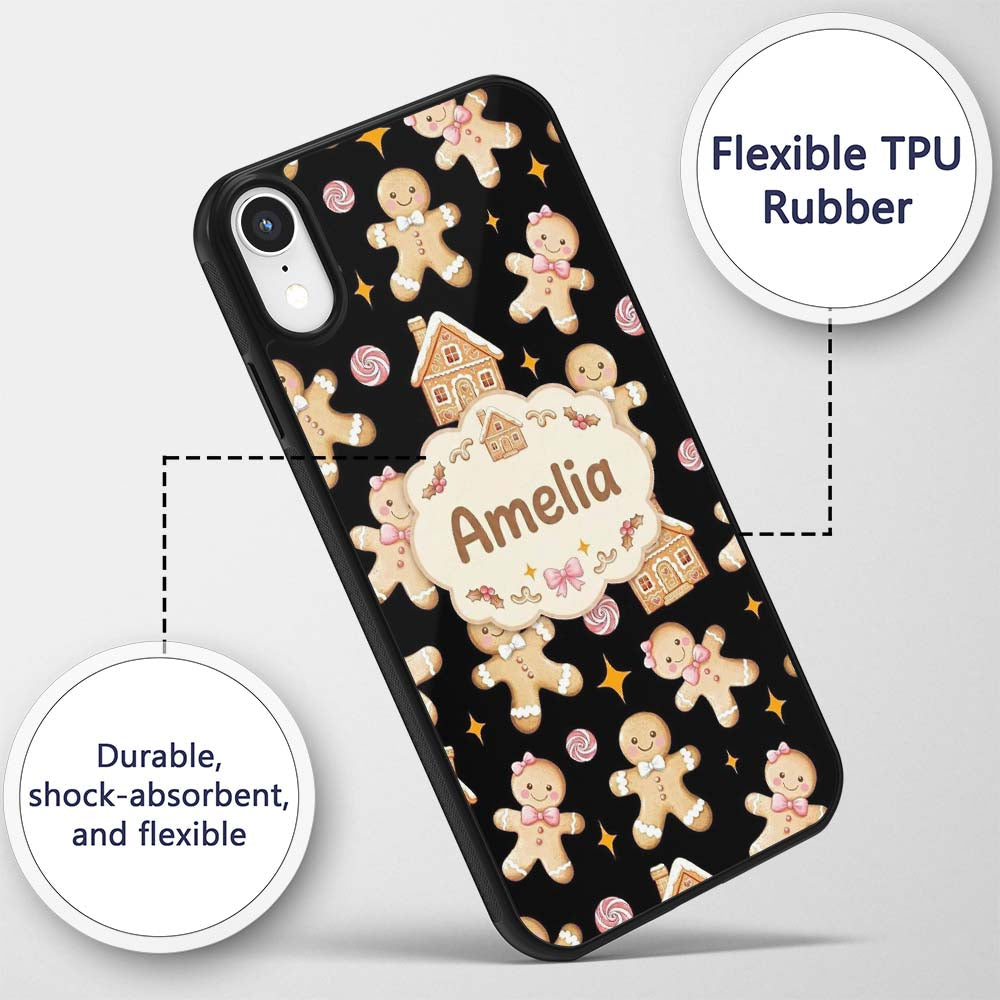 Cute Gingerbread Cookies Candy House on Black Custom Name Protective Phone Case Mobile Cover Durable Everyday Smartphone Shock Resistant
