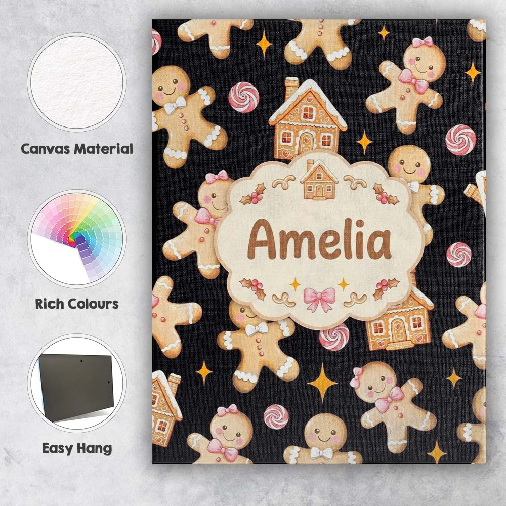Personalised Name Cute Gingerbread Cookies Custom Unique Gift Idea Elegant Feature Canvas Wall Art Print Decor Picture Ready to Hang