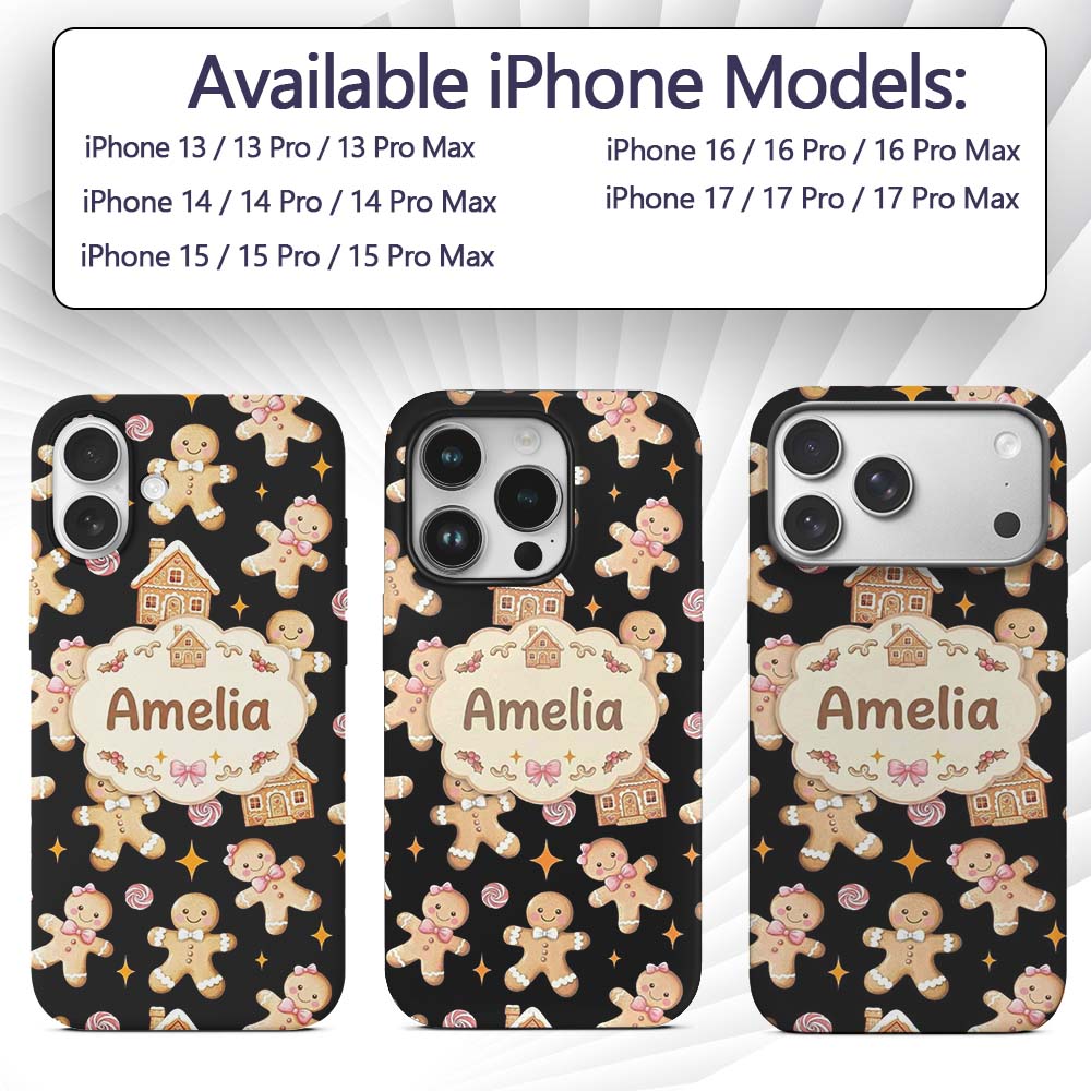 Cute Gingerbread Cookies Candy House on Black Custom Name Protective Phone Case Mobile Cover Durable Everyday Smartphone Shock Resistant