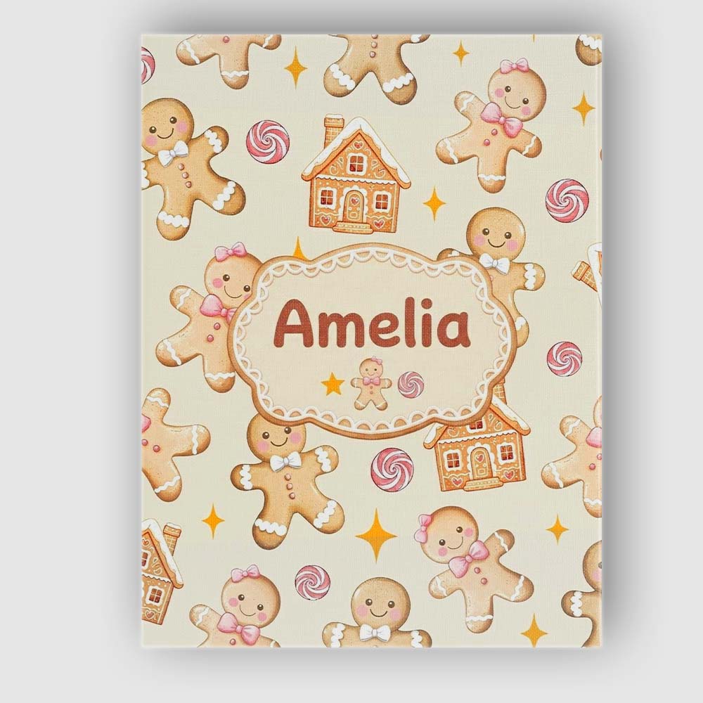 Personalised Name Cute Gingerbread Cookies Custom Unique Gift Idea Elegant Feature Canvas Wall Art Print Decor Picture Ready to Hang