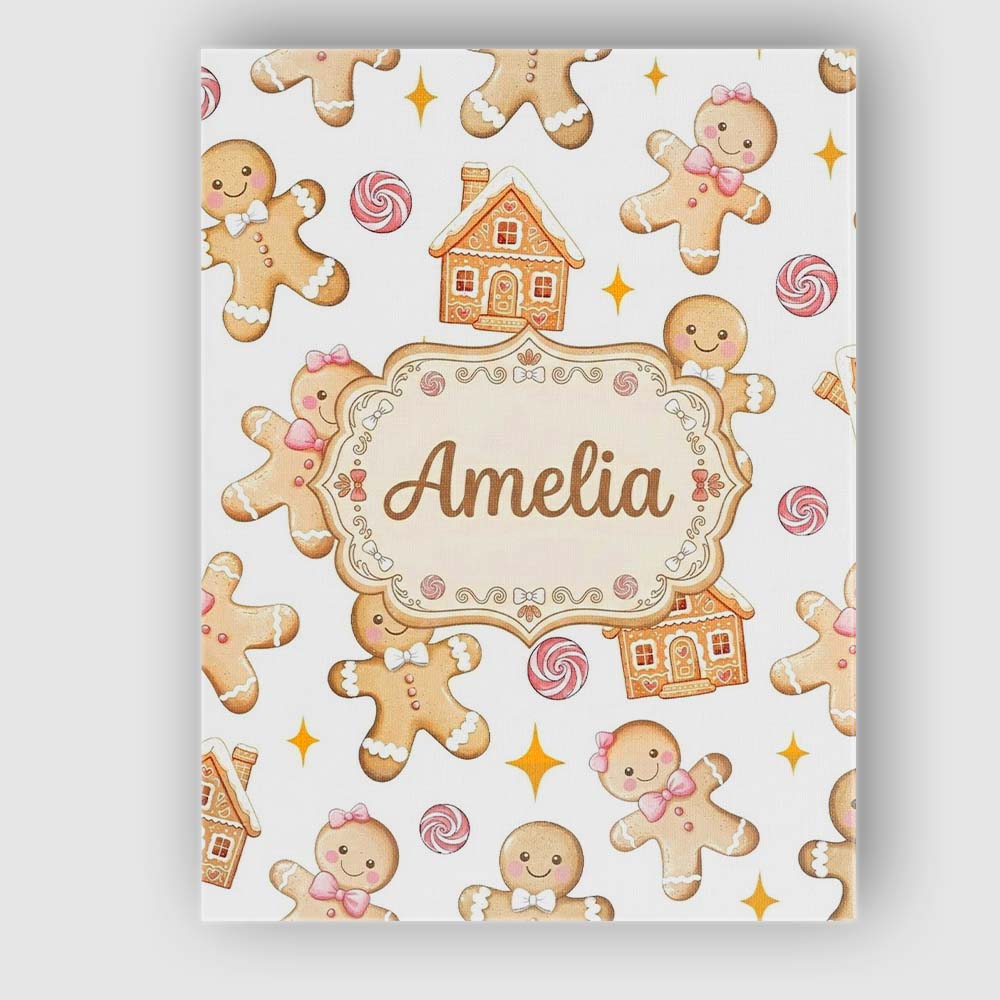 Personalised Name Cute Gingerbread Cookies Custom Unique Gift Idea Elegant Feature Canvas Wall Art Print Decor Picture Ready to Hang