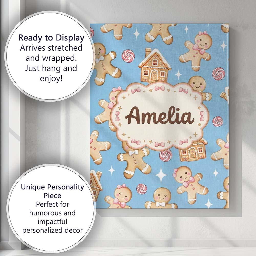 Personalised Name Cute Gingerbread Cookies Custom Unique Gift Idea Elegant Feature Canvas Wall Art Print Decor Picture Ready to Hang