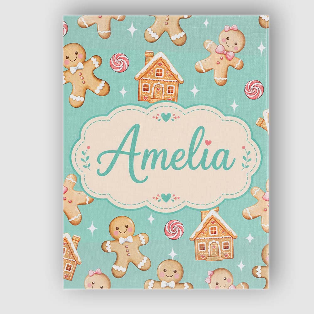 Personalised Name Cute Gingerbread Cookies Custom Unique Gift Idea Elegant Feature Canvas Wall Art Print Decor Picture Ready to Hang