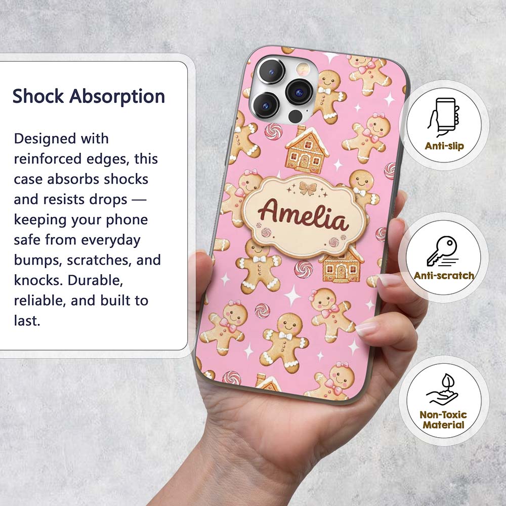 Cute Gingerbread Cookies Candy House on Dusty Custom Name Protective Phone Case Mobile Cover Durable Everyday Smartphone Shock Resistant