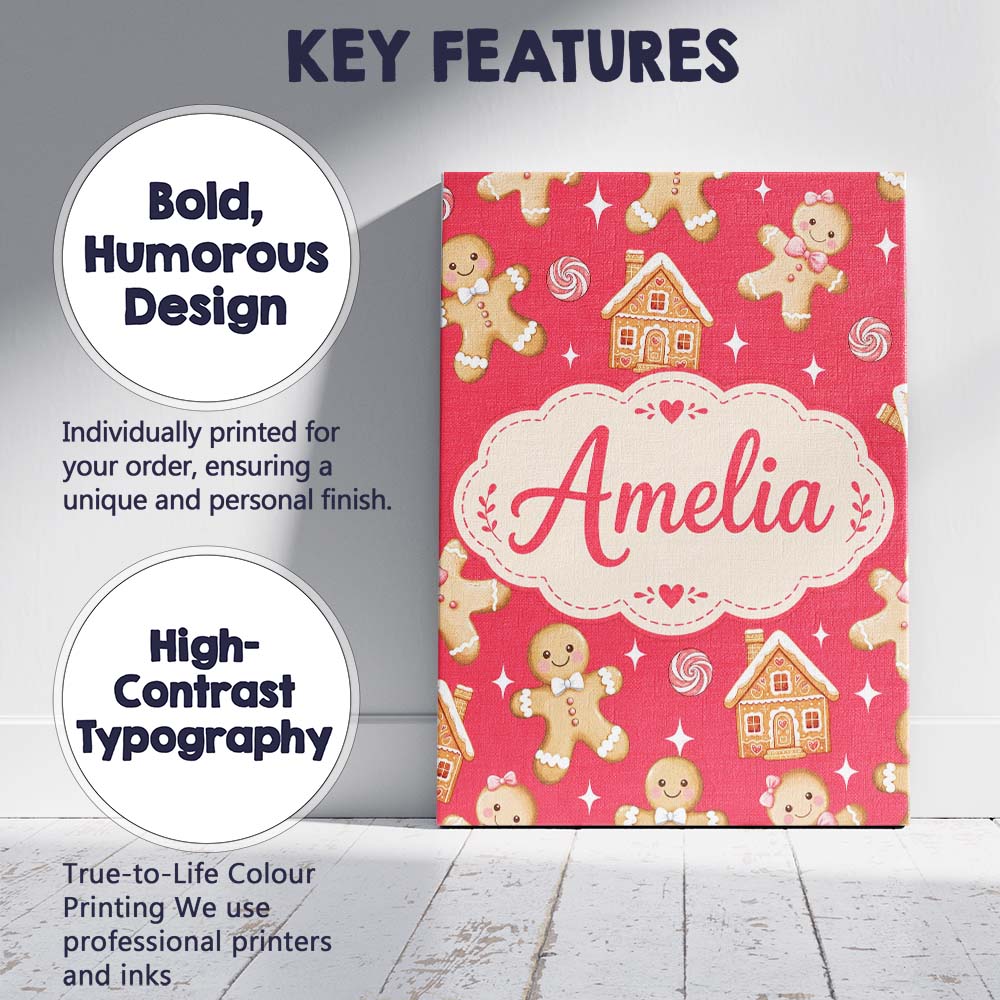 Personalised Name Cute Gingerbread Cookies Custom Unique Gift Idea Elegant Feature Canvas Wall Art Print Decor Picture Ready to Hang