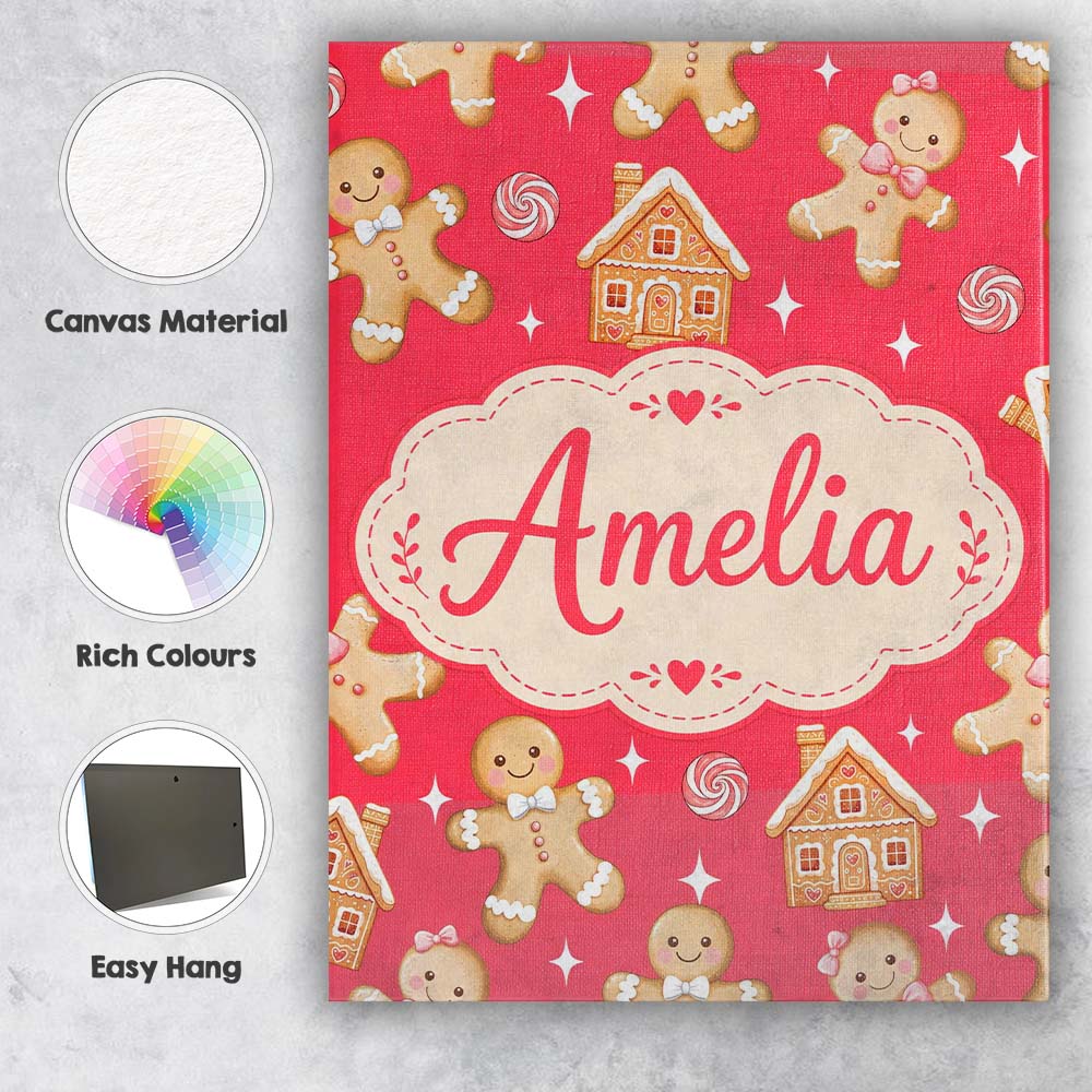 Personalised Name Cute Gingerbread Cookies Custom Unique Gift Idea Elegant Feature Canvas Wall Art Print Decor Picture Ready to Hang