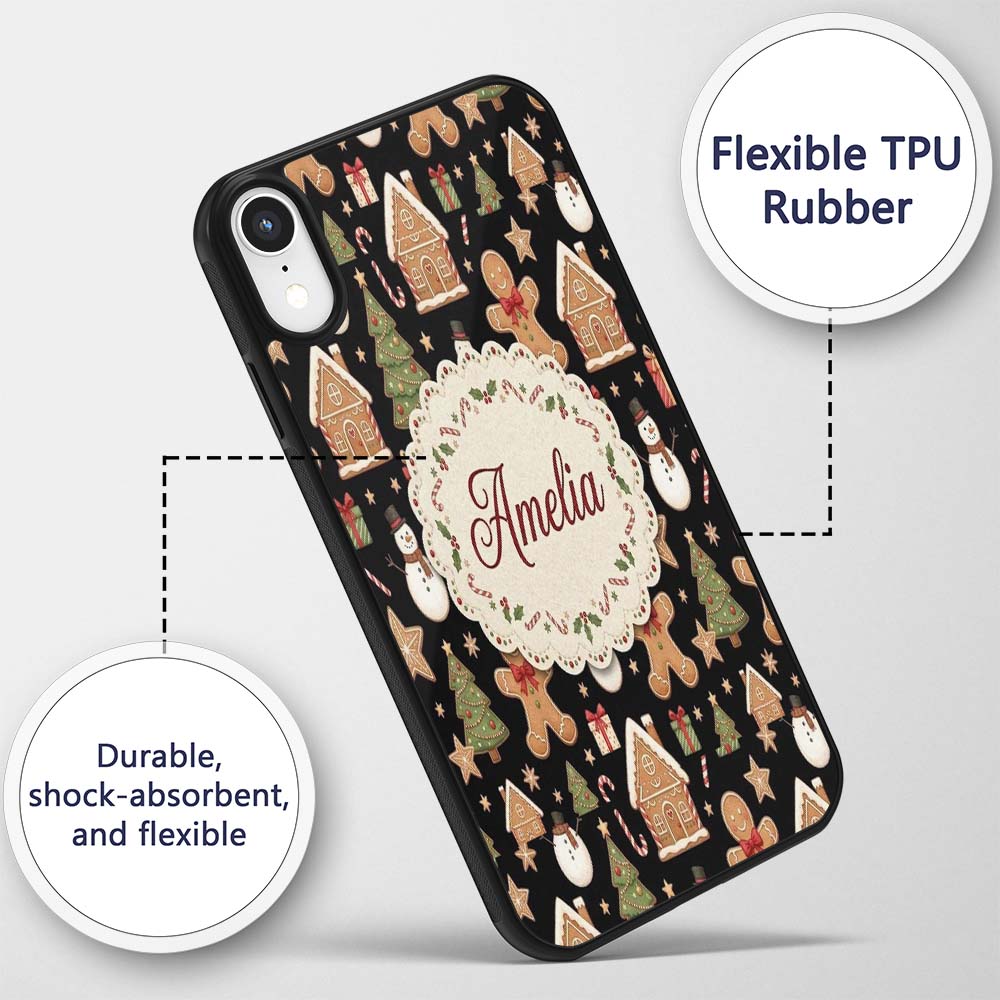 Christmas Gingerbread Man Tree Gift Snowman on Custom Name Protective Phone Case Mobile Cover Durable Everyday Smartphone Shock Resistant
