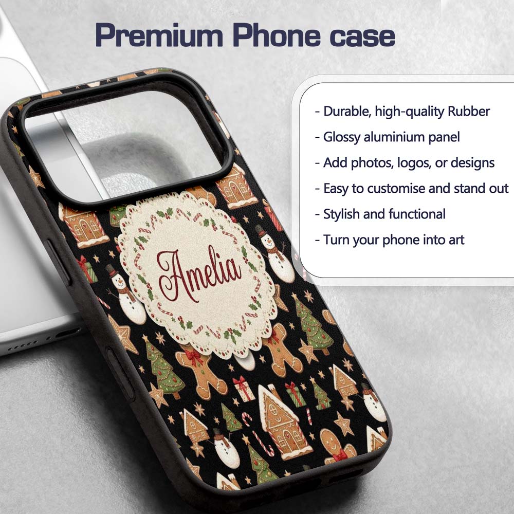 Christmas Gingerbread Man Tree Gift Snowman on Custom Name Protective Phone Case Mobile Cover Durable Everyday Smartphone Shock Resistant