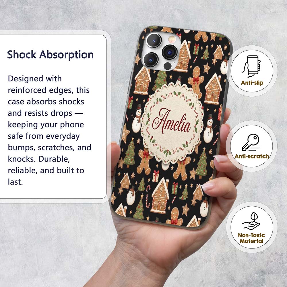 Christmas Gingerbread Man Tree Gift Snowman on Custom Name Protective Phone Case Mobile Cover Durable Everyday Smartphone Shock Resistant
