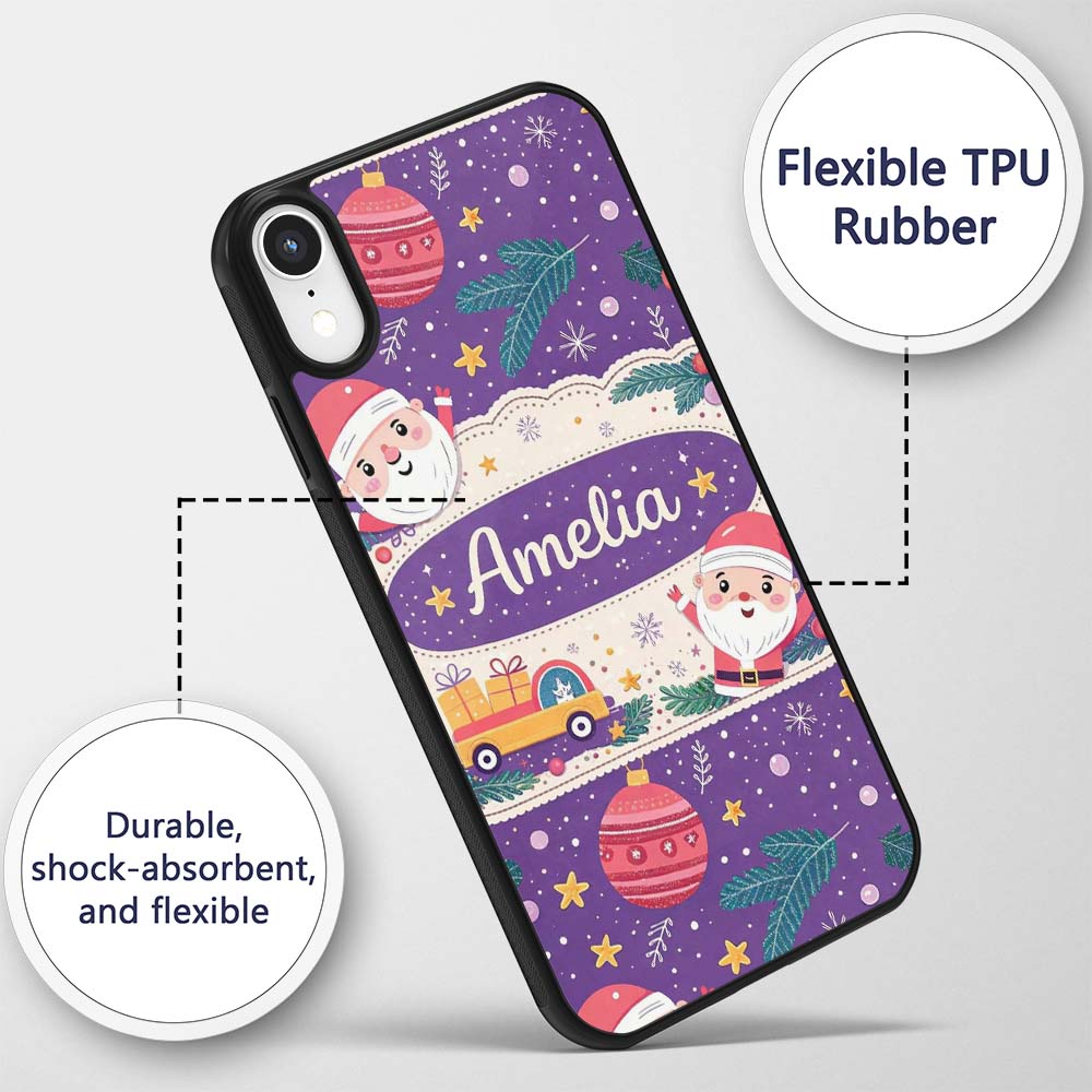 Santa Sleigh Gifts Purple Christmas Festive Printed Design Custom Name Protective Phone Case Mobile Cover Durable Smartphone Shock Resistant