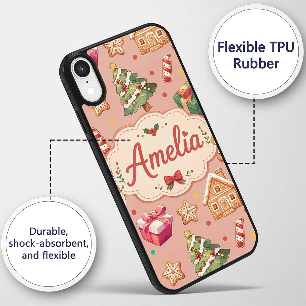 Cute Christmas Gingerbread Man Tree Gift Snowman Custom Name Protective Phone Case Mobile Cover Durable Everyday Smartphone Shock Resistant