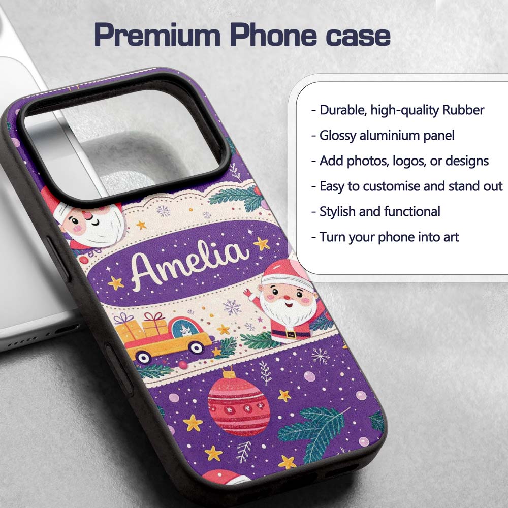 Santa Sleigh Gifts Purple Christmas Festive Printed Design Custom Name Protective Phone Case Mobile Cover Durable Smartphone Shock Resistant