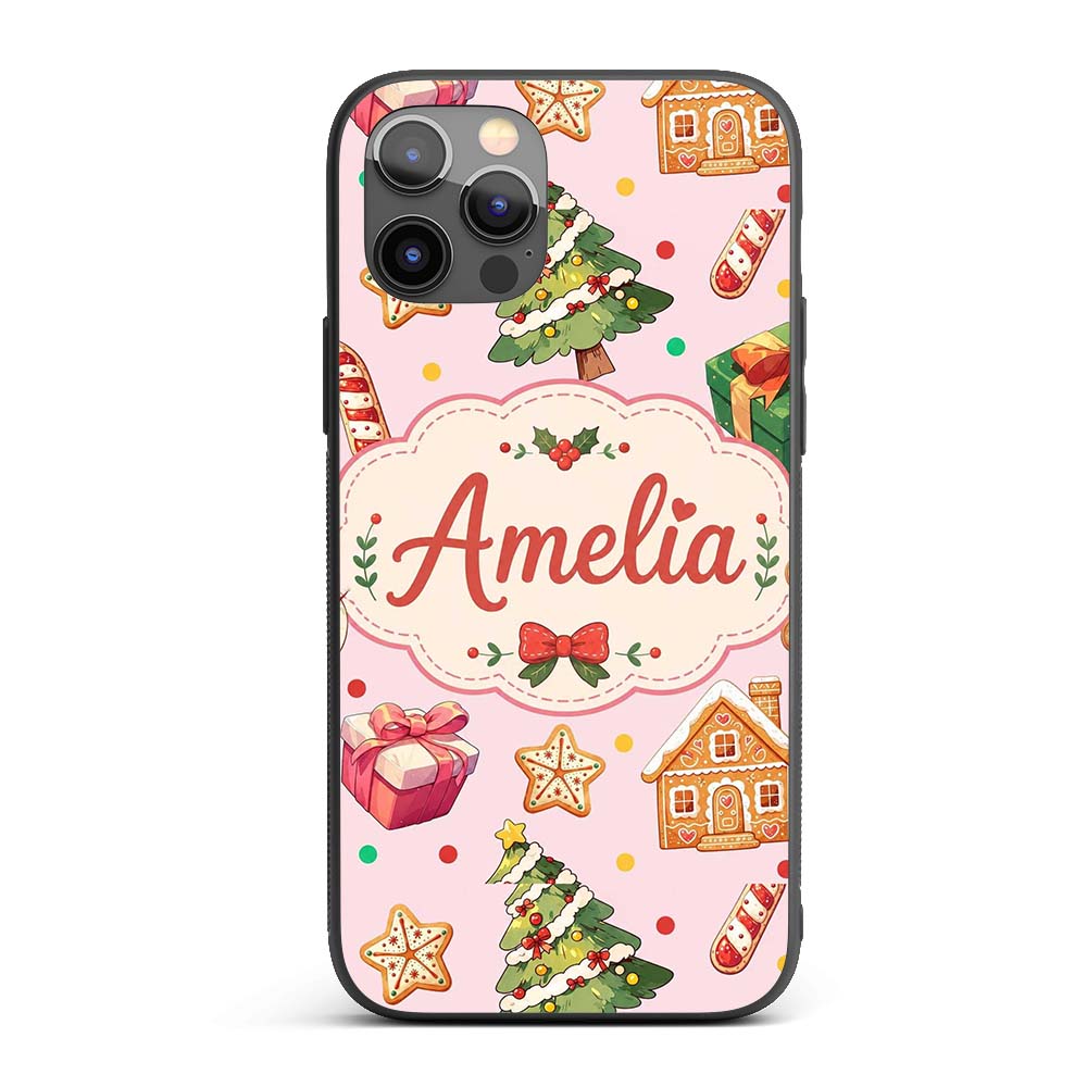 Christmas Gingerbread Man Tree Gift Snowman on Custom Name Protective Phone Case Mobile Cover Durable Everyday Smartphone Shock Resistant
