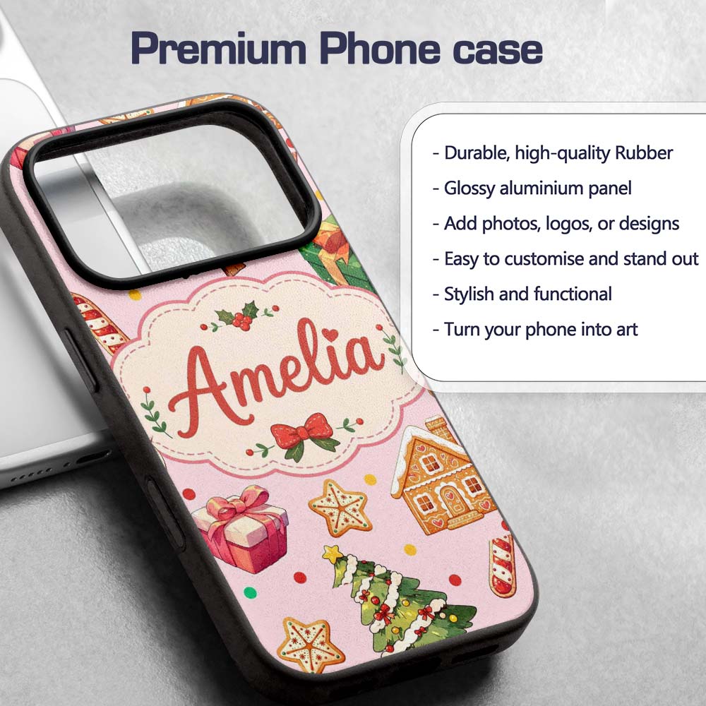 Christmas Gingerbread Man Tree Gift Snowman on Custom Name Protective Phone Case Mobile Cover Durable Everyday Smartphone Shock Resistant