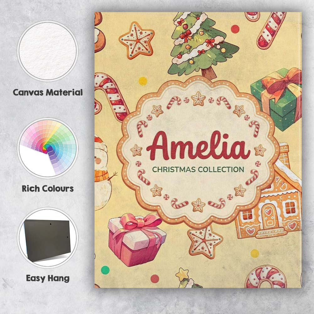 Personalised Name Christmas Gingerbread Man Custom Bespoke Interior Contemporary Canvas Wall Art Print Decor Picture Ready to Hang