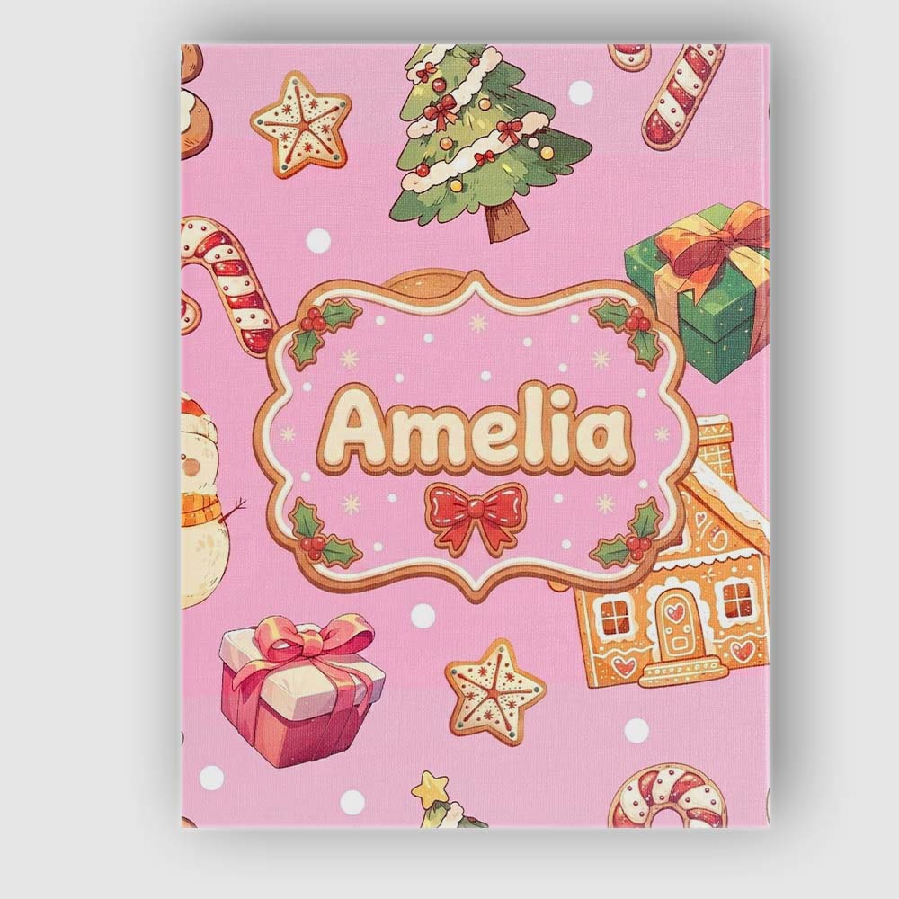 Personalised Name Christmas Gingerbread Man Custom Bespoke Interior Contemporary Canvas Wall Art Print Decor Picture Ready to Hang