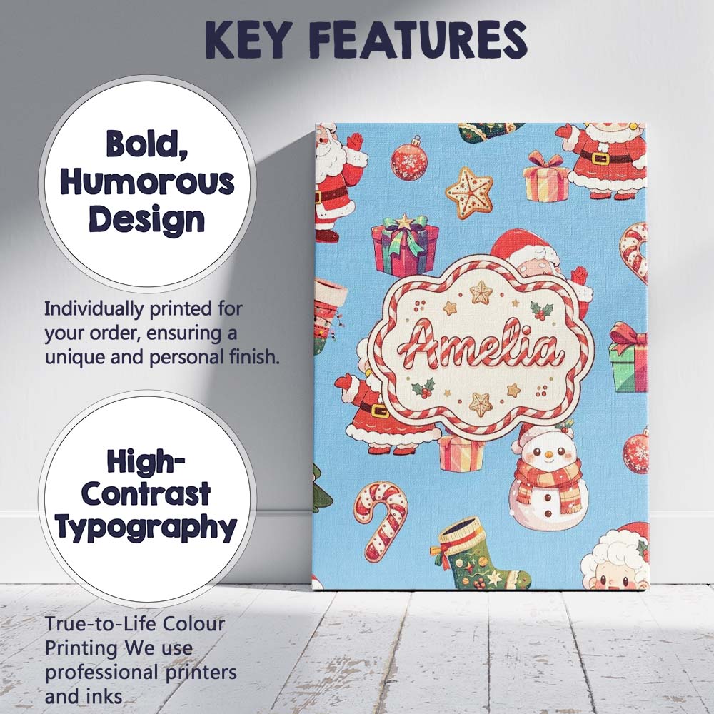 Personalised Name Cute Santa Claus Mrs Custom Modern Room Accent Elegant Feature Canvas Wall Art Print Decor Picture Ready to Hang