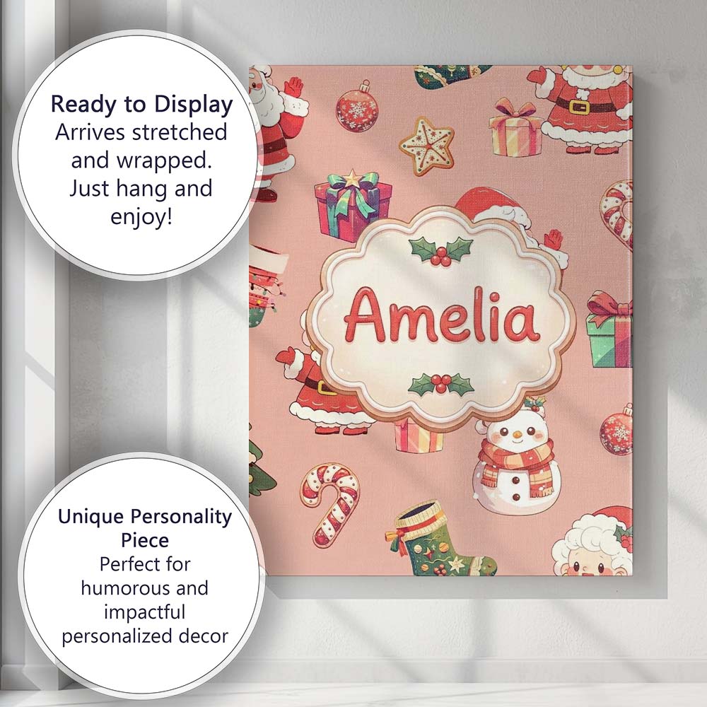 Personalised Name Cute Santa Claus Mrs Custom Modern Room Accent Elegant Feature Canvas Wall Art Print Decor Picture Ready to Hang