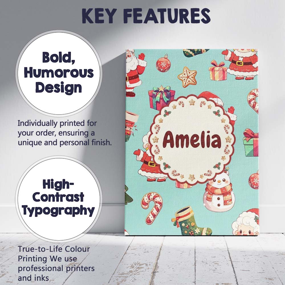 Personalised Name Cute Santa Claus Mrs Custom Modern Room Accent Elegant Feature Canvas Wall Art Print Decor Picture Ready to Hang
