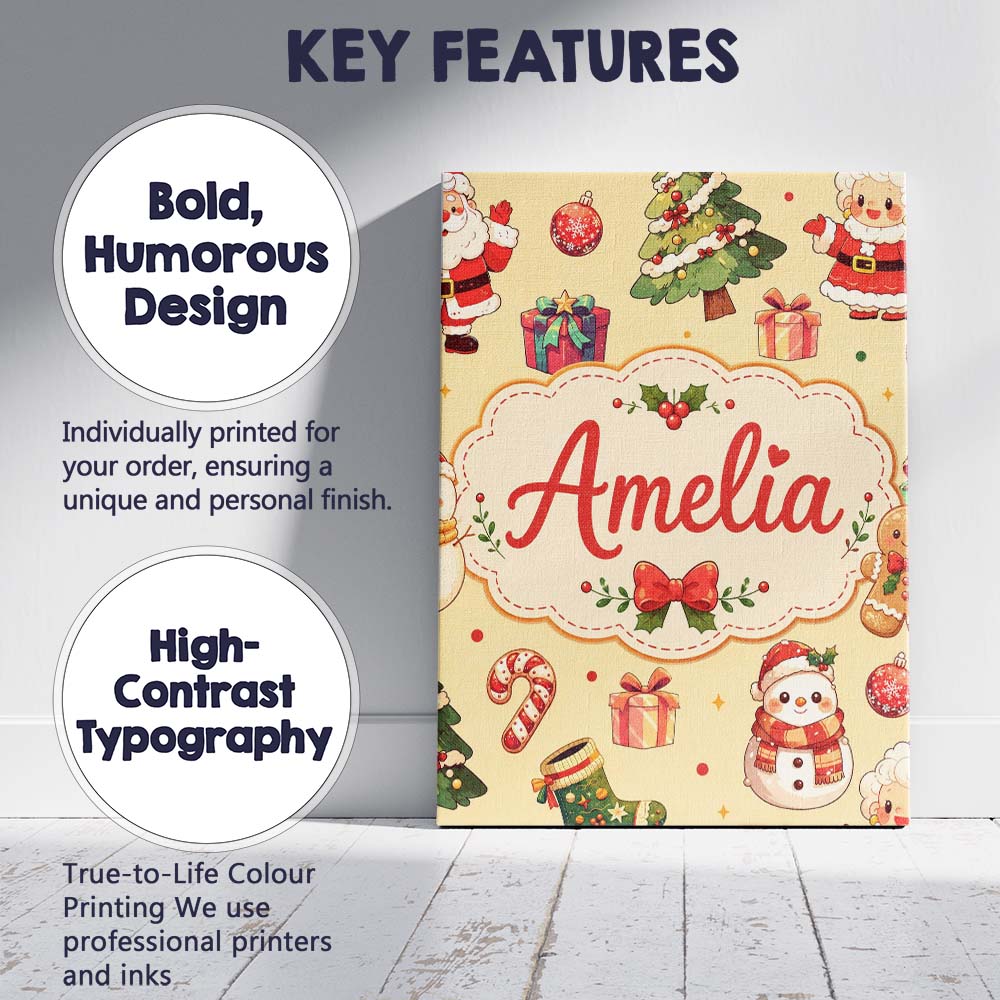 Personalised Name Cute Santa Claus Mrs Custom Modern Room Accent Elegant Feature Canvas Wall Art Print Decor Picture Ready to Hang
