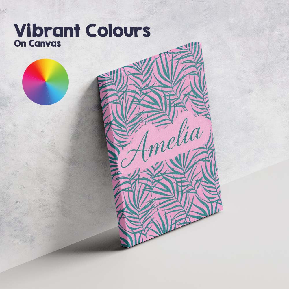 Personalised Name Bold Tropical Leaves Pink Green Abstract Seamless Custom Canvas Wall Art Print Decor Picture Ready to Hang