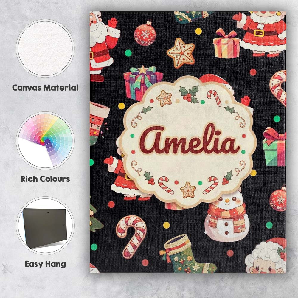 Personalised Name Cute Santa Claus Mrs Custom Modern Room Accent Elegant Feature Canvas Wall Art Print Decor Picture Ready to Hang