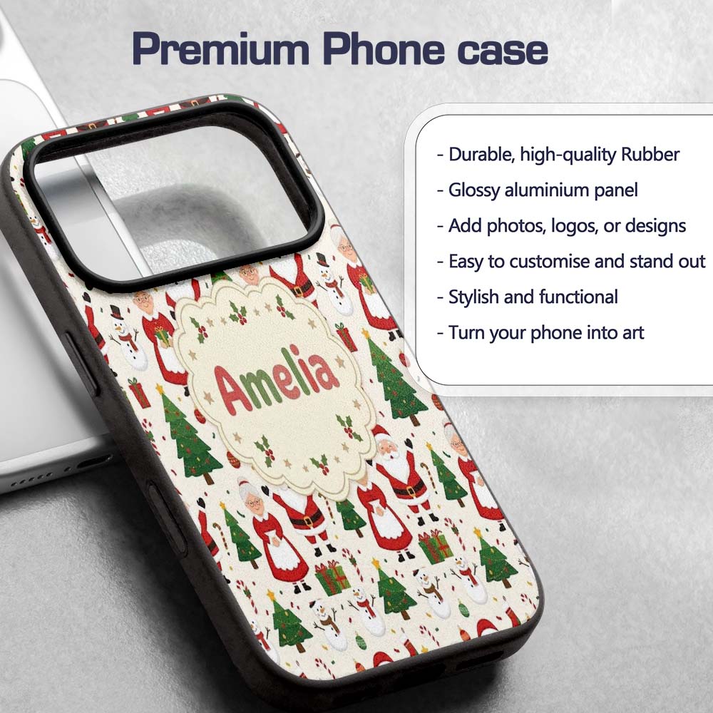 Santa Claus Mrs Snowman Gift Candy Confetti on Custom Name Protective Phone Case Mobile Cover Durable Everyday Smartphone Shock Resistant