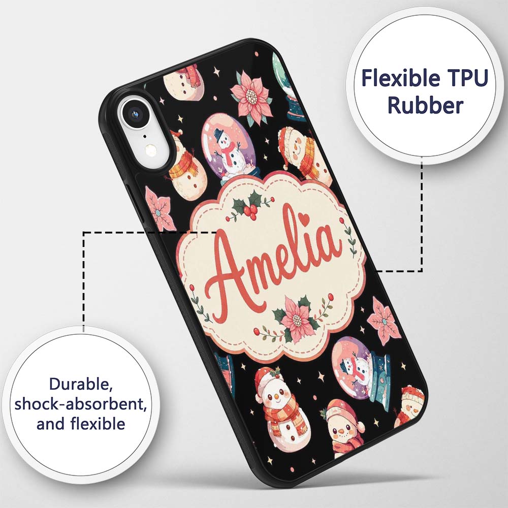 Snowman Snow Globe Poinsettia Winter Christmas on Custom Name Protective Phone Case Mobile Cover Durable Everyday Smartphone Shock Resistant