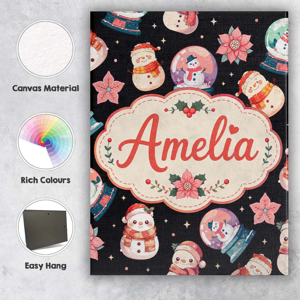 Personalised Name Snowman Snow Globe Custom Premium Decorative Design Modern Room Accent Canvas Wall Art Print Decor Picture Ready to Hang