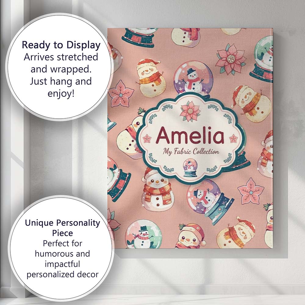 Personalised Name Snowman Snow Globe Custom Premium Decorative Design Modern Room Accent Canvas Wall Art Print Decor Picture Ready to Hang