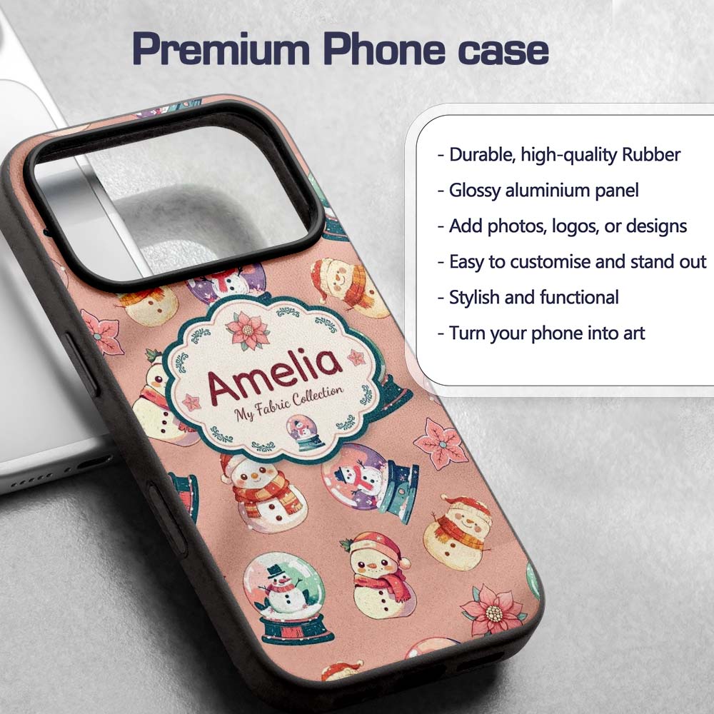 Snowman Snow Globe Poinsettia Winter Christmas on Custom Name Protective Phone Case Mobile Cover Durable Everyday Smartphone Shock Resistant