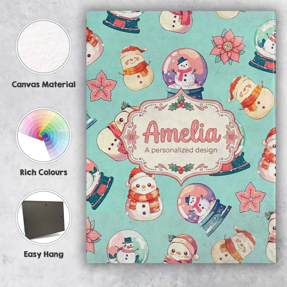 Personalised Name Snowman Snow Globe Custom Premium Decorative Design Modern Room Accent Canvas Wall Art Print Decor Picture Ready to Hang
