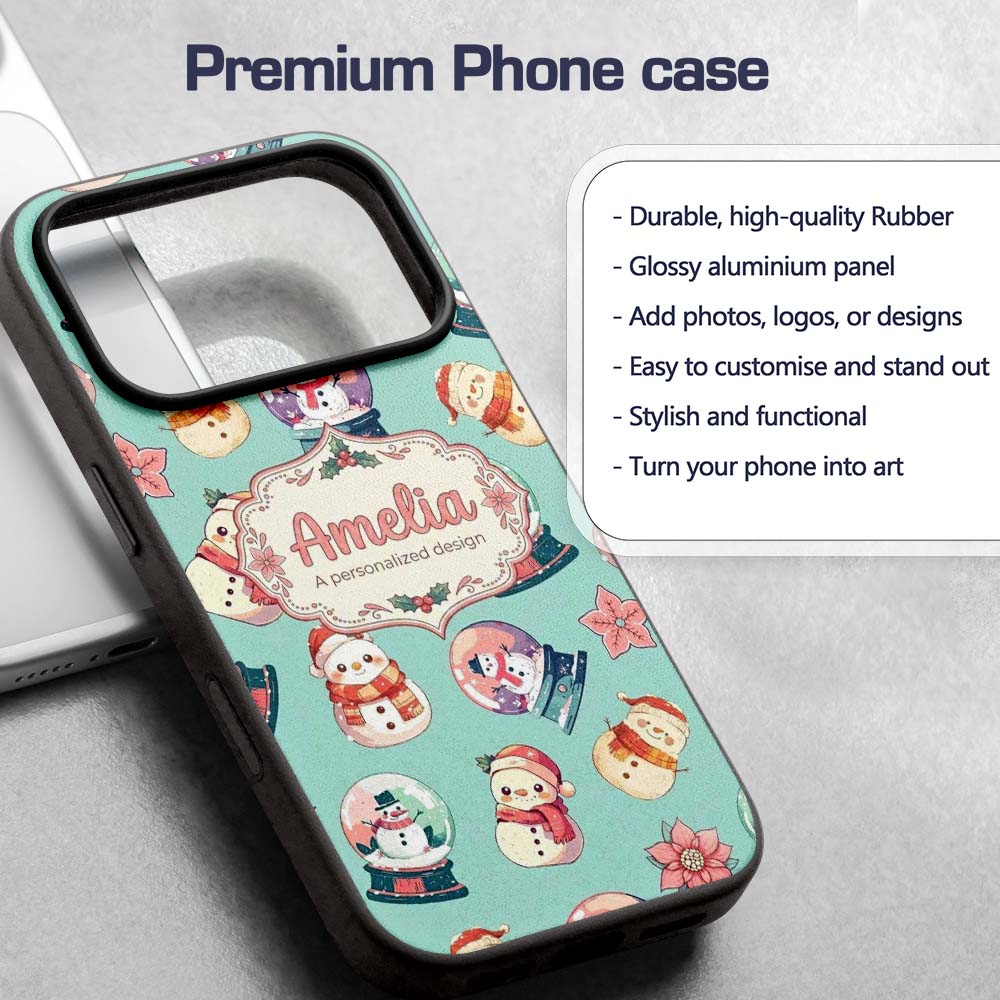 Snowman Snow Globe Poinsettia Winter Christmas on Custom Name Protective Phone Case Mobile Cover Durable Everyday Smartphone Shock Resistant