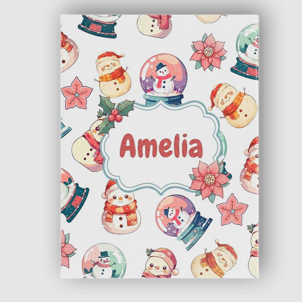 Personalised Name Cute Snowman Snow Globe Custom Unique Gift Idea Elegant Feature Canvas Wall Art Print Decor Picture Ready to Hang