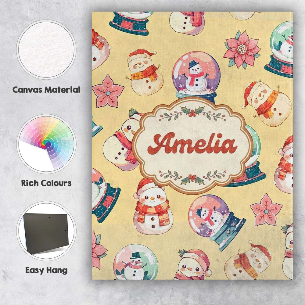 Personalised Name Cute Snowman Snow Globe Custom Unique Gift Idea Elegant Feature Canvas Wall Art Print Decor Picture Ready to Hang