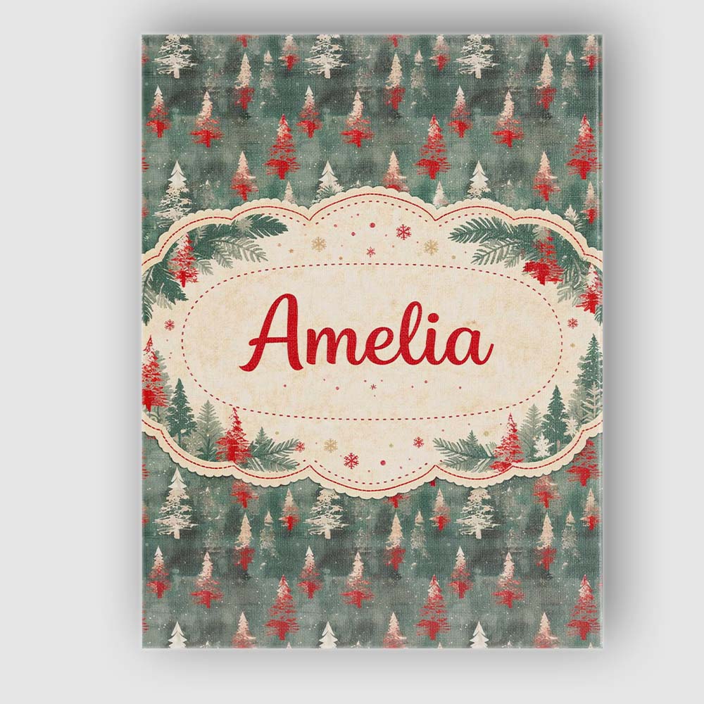 Personalised Name Abstract Watercolor Christmas Trees Green Artistic Custom Home Canvas Wall Art Print Decor Picture Ready to Hang
