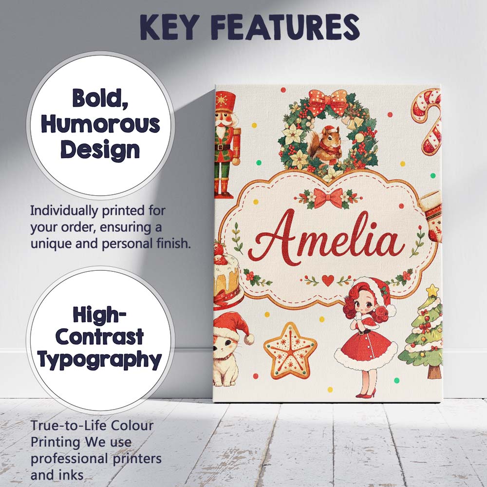 Personalised Name Cute Nutcracker Wreath Custom Unique Gift Idea Elegant Feature Canvas Wall Art Print Decor Picture Ready to Hang