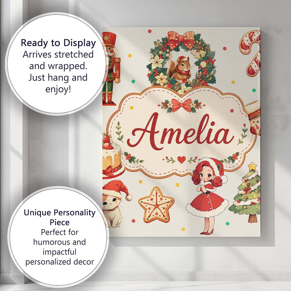 Personalised Name Cute Nutcracker Wreath Custom Unique Gift Idea Elegant Feature Canvas Wall Art Print Decor Picture Ready to Hang