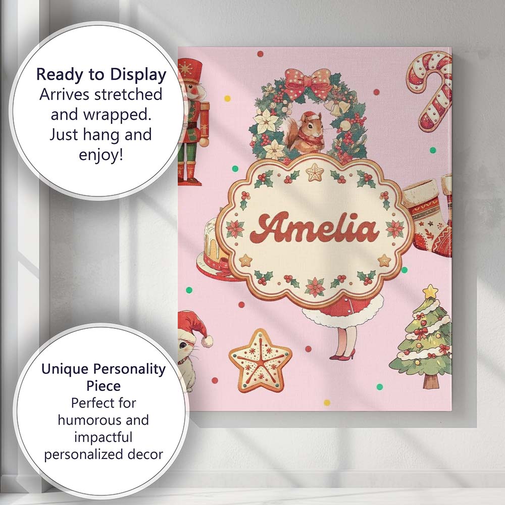 Personalised Name Nutcracker Wreath Cake Custom Unique Gift Idea Elegant Feature Canvas Wall Art Print Decor Picture Ready to Hang